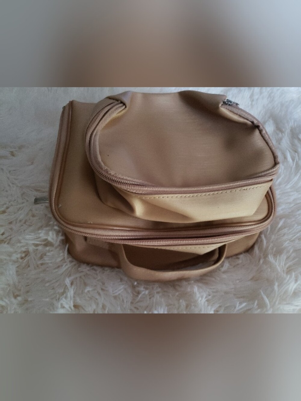Lancome 2 Piece Beige Taupe Travel Cosmetic Case Set, NWOT